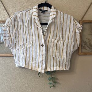 Forever 21 Yellow Striped Cropped Blouse